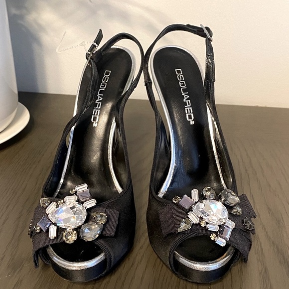DSQUARED2 Shoes - 💕 DSQUARED2 Gemstone Crystals Embellished Black Italy Stiletto High Heels Sz 7